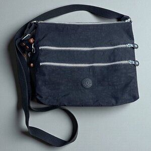 Kipling Black Nylon Crossbody Bag with Multiple Zipper Pockets Handbag